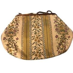 German Vintage Floral Tapestry Evening Bag Purse Gold Chain Clutch